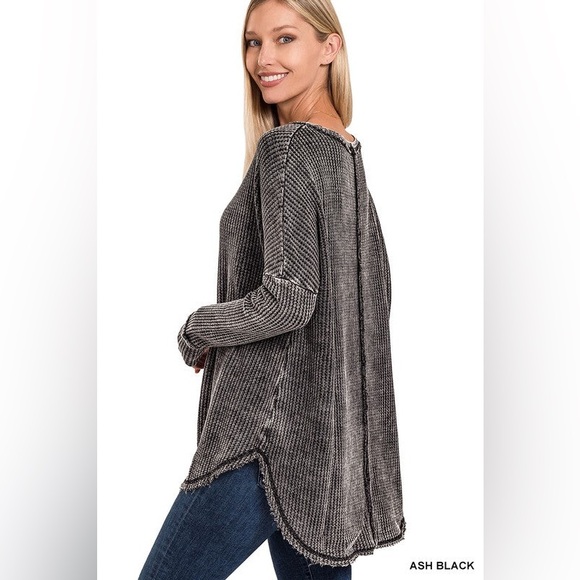 Acid Wash Waffle Top - Zenana - Picture 2 of 6
